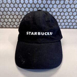 Starbucks Hat Cap Black Strap Back Adjustable Employee Spellout Adult